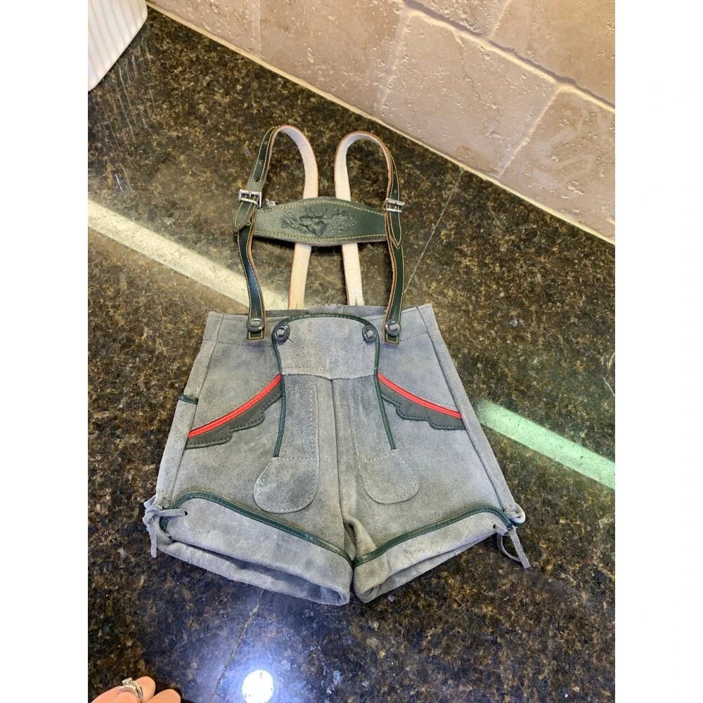 1960s Vintage Leather Suede LEDERHOSEN German Oktoberfest Festival Shorts Child